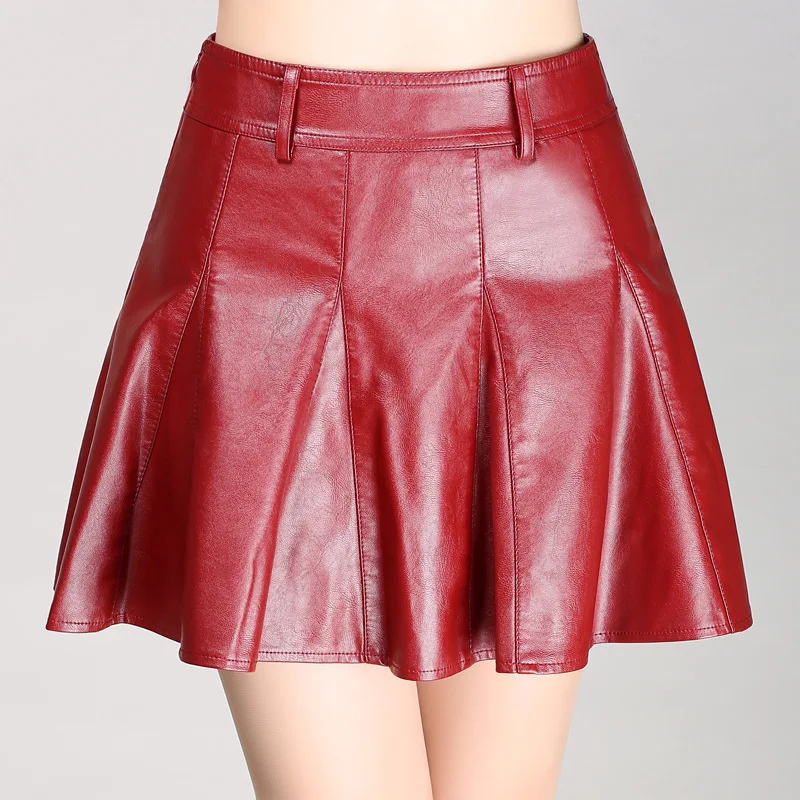 Женская плиссированная юбка из искусственной кожи красная облегающая мини-юбка