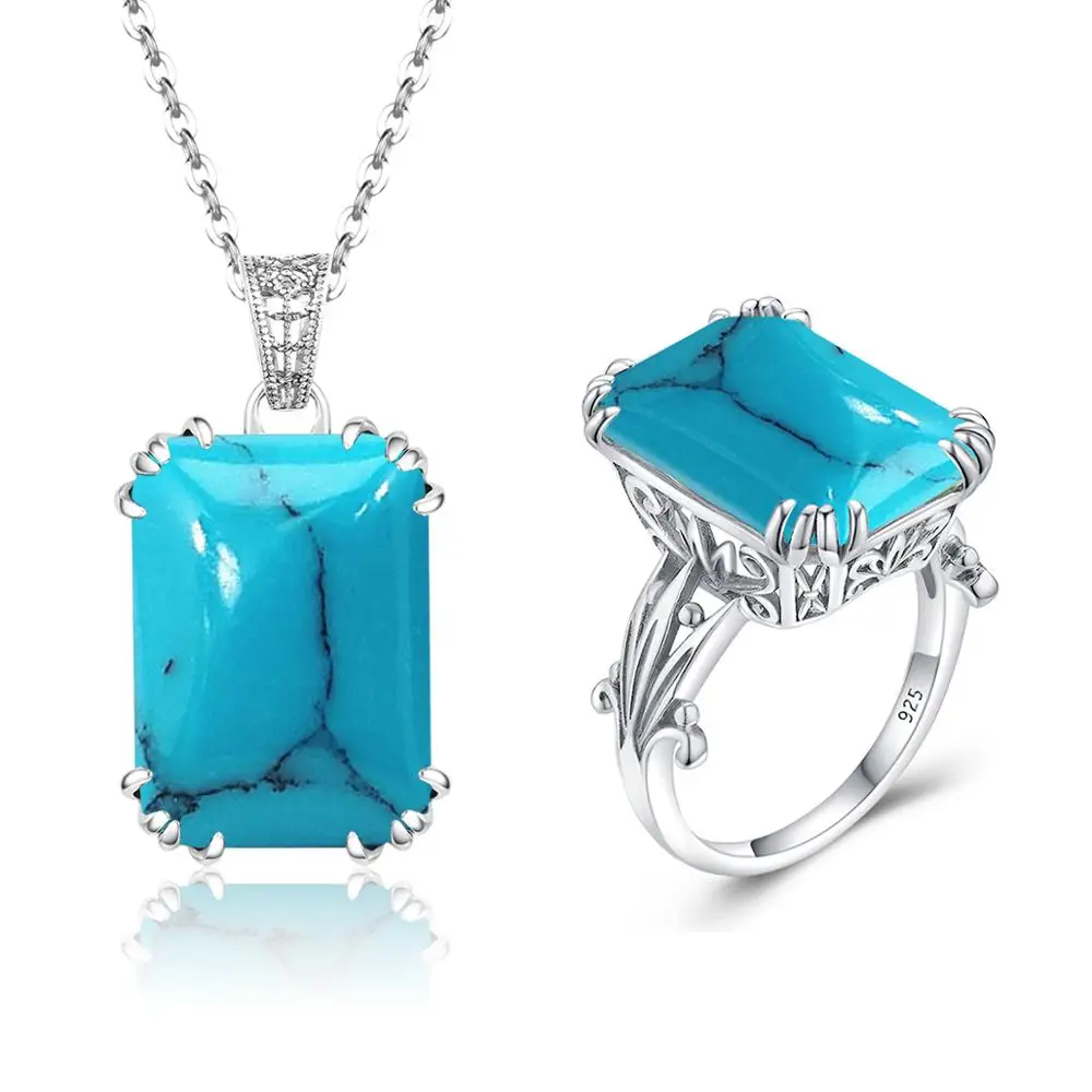 Real 925 Sterling Silver Sets Women Trendy Turquoise Gemstone Ring Pendant Korean Fashion Exquisite Luxury Jewelry Wedding Gift
Real 925 Sterling Silver Sets Women Trendy Turquoise Gemstone Ring Pendant Korean Fashion Exquisite Luxury Jewelry Wedding Gift