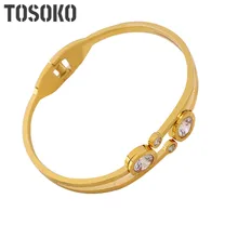 

TOSOKO Stainless Steel Jewelry 18K Gold Plated Elastic Zircon Plain Ring Bracelet Women's Fashion Bracelet BSZ100