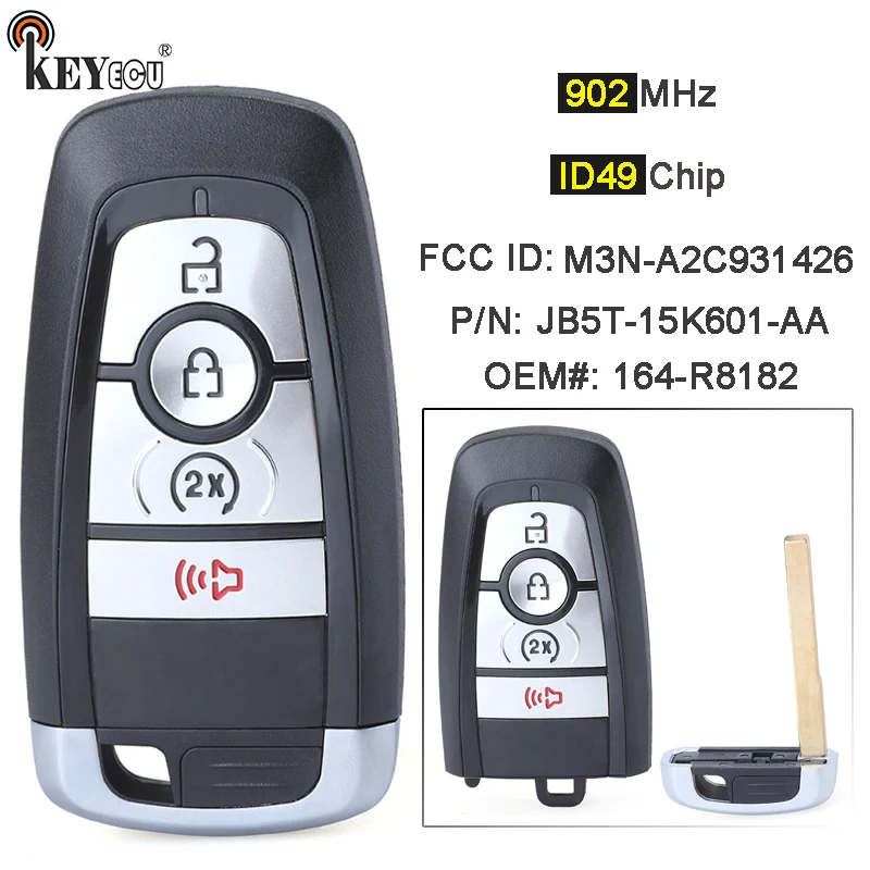 

KEYECU 902MHz ID49 Chip 164-R8182 M3N-A2C931426 JB5T-15K601-AA дистанционный смарт ключ-брелок для Ford Edge Ranger 2017-2022