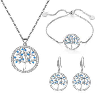 New Design Silvery Jewelry Sets for Women Blue CZ Choker Necklace Adjustable Bracelet Tree of Life Earrings Engagement Jewelry
New Design Silvery Jewelry Sets for Women Blue CZ Choker Necklace Adjustable Bracelet Tree of Life Earrings Engagement Jewelry