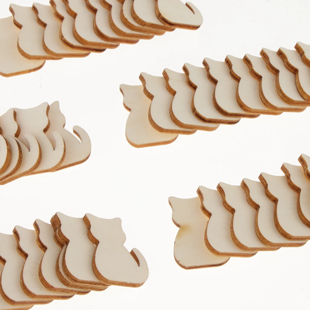 50pcs Unfinished Cat Cutout Wooden Slices Tags 3 X 2.2 X 0.2 Cm 50pcs Unfinished Cat Cutout Wooden Slices Tags 3 X 2.2 X 0.2 Cm