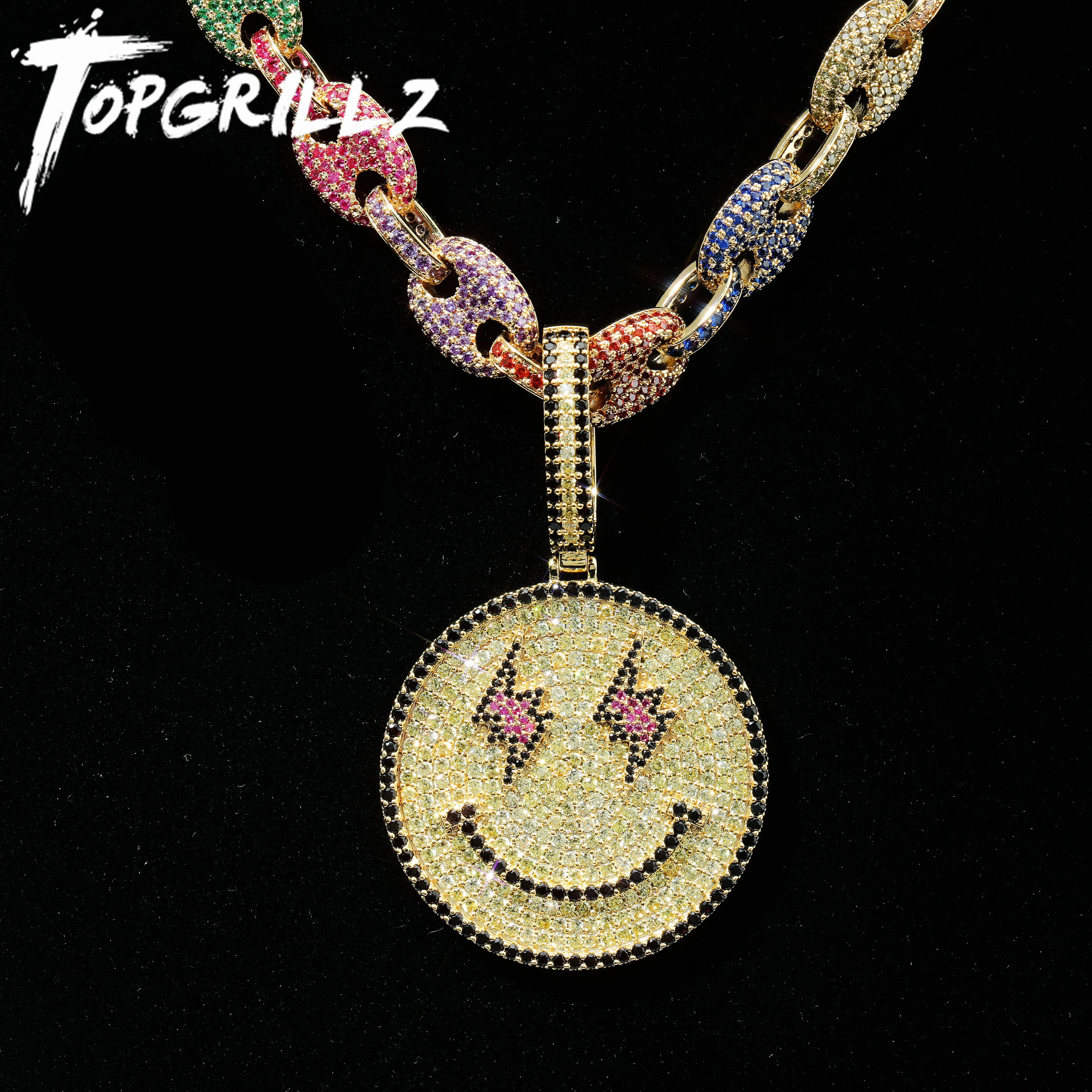 TOPGRILLZ New Smiling Face Emoji Pendant With Tennis Chain Gold Silver Bling Cubic Zircon Men's Hip hop Necklace Jewelry Gifts
TOPGRILLZ New Smiling Face Emoji Pendant With Tennis Chain Gold Silver Bling Cubic Zircon Men's Hip hop Necklace Jewelry Gifts