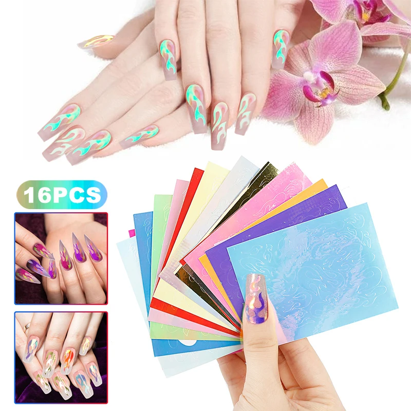 Super DIY New Flame Reflections Nail Art Stickers 16PCS Nail Sticker Flame Reflections Tape Sticker Sheets Manicure Decoration
Super DIY New Flame Reflections Nail Art Stickers 16PCS Nail Sticker Flame Reflections Tape Sticker Sheets Manicure Decoration