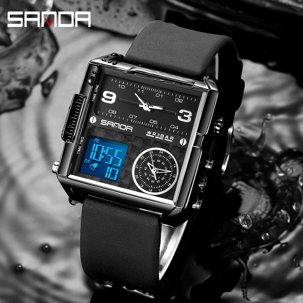 Sanda Digital Wristwatch Rectangular Large Dial Dual Movement Electronic Watch Triple Display Multi-function Men Business Watch
Sanda Digital Wristwatch Rectangular Large Dial Dual Movement Electronic Watch Triple Display Multi-function Men Business Watch