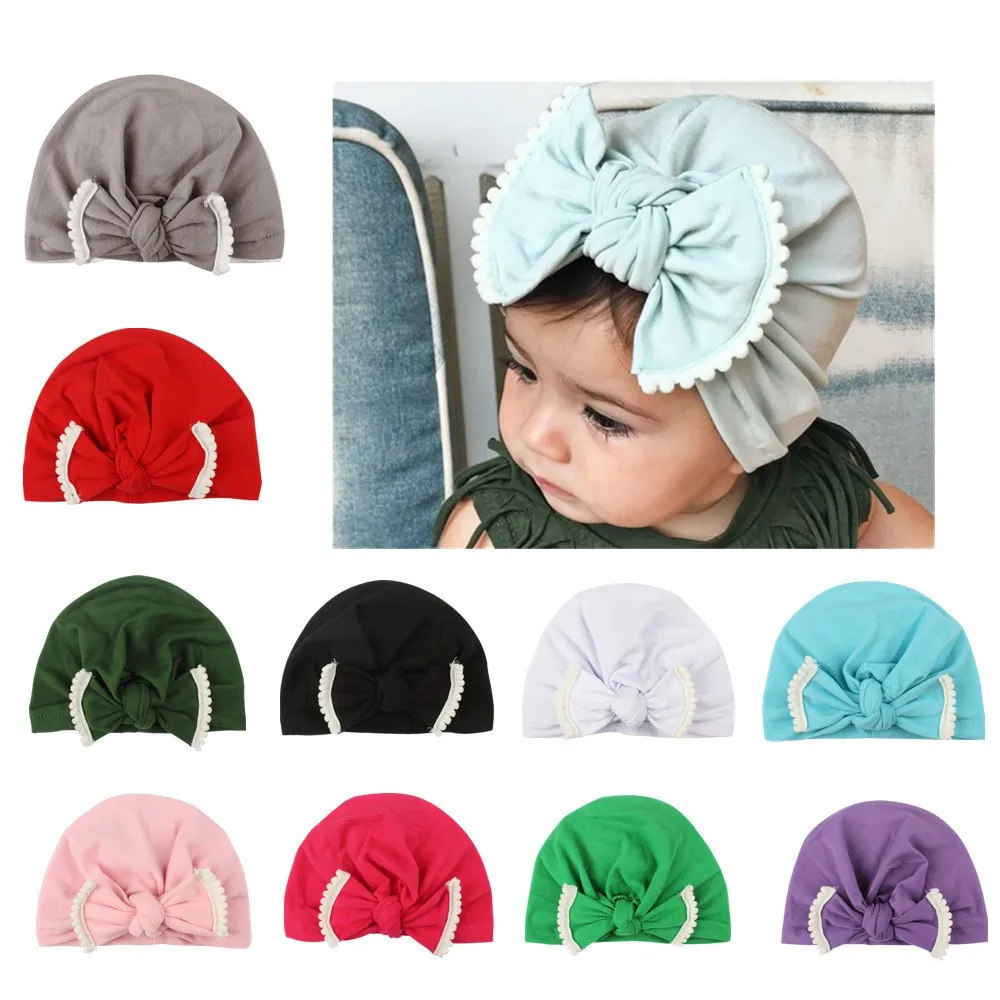Newborn Baby Boys Girls Soft Turban Cap Baby bow Indian hat pullover hat cap Beanie Solid Bow Knot Wrap Hats Baby Gifts