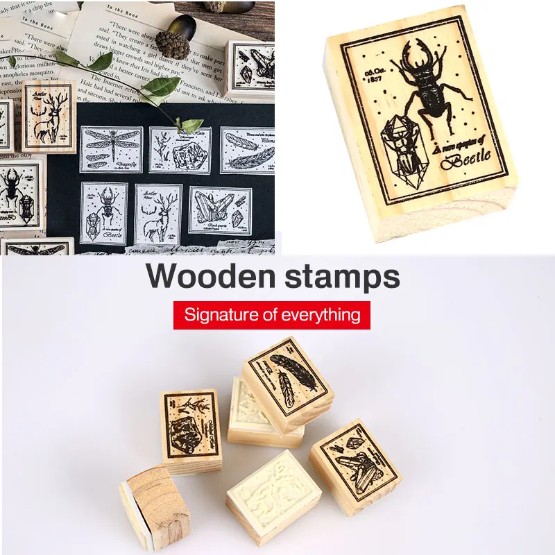 

Wooden Seal Insect Wood Hand Account Student Decoration 3cm*4cm Durable Stamp DIY Stationery Embossing Mini