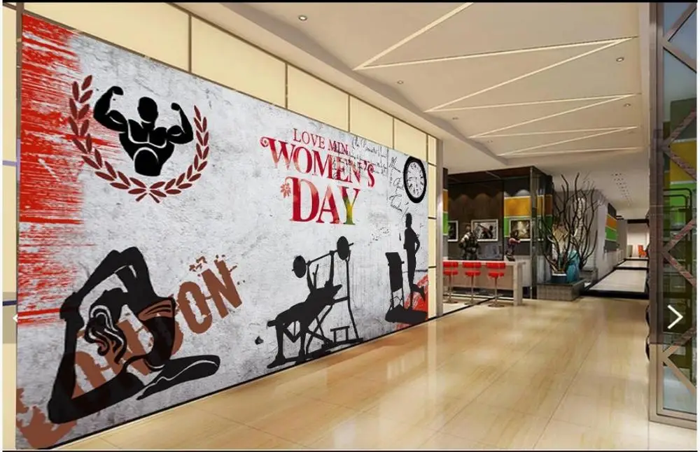 

Custom Gym murals wallpapers 3d mural wallpaper for walls 3 d Nostalgic retro sports fitness club image wall tooling background