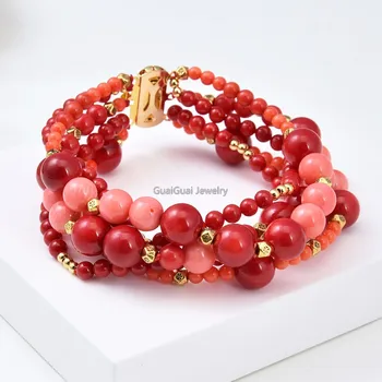 GG Jewelry 5 Rows 8'' Round Red Pink Coral Bracelet
GG Jewelry 5 Rows 8'' Round Red Pink Coral Bracelet