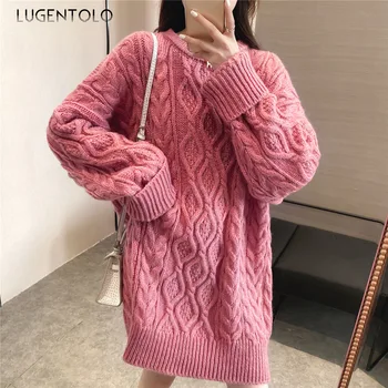 Lugentolo Women Sweater Mid-length Twist Round Neck Wild Knitted Solid Color Loose Autumn Winter Fashion Pullover Sweater Women
Lugentolo Women Sweater Mid-length Twist Round Neck Wild Knitted Solid Color Loose Autumn Winter Fashion Pullover Sweater Women