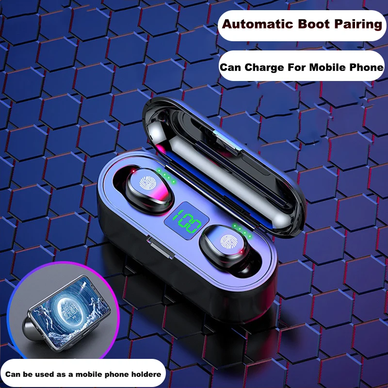 F9 TWS 5.0 Bluetooth 8D Stereo Earphone Wireless Earphones LED Digital Display Headphone Smart Power Bank Charging Phone Holder
F9 TWS 5.0 Bluetooth 8D Stereo Earphone Wireless Earphones LED Digital Display Headphone Smart Power Bank Charging Phone Holder