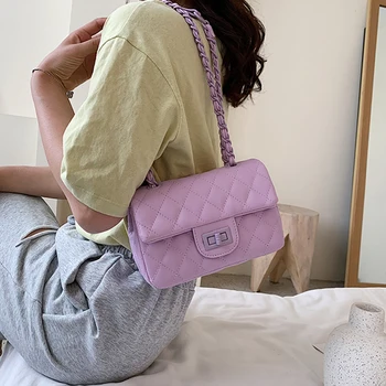Diamond Lattice Pattern Women Messenger Handbags PU Leather Street Casual Solid Hasp Purple Shoulder Bags Bolsa Mujer 2020 New 
Diamond Lattice Pattern Women Messenger Handbags PU Leather Street Casual Solid Hasp Purple Shoulder Bags Bolsa Mujer 2020 New