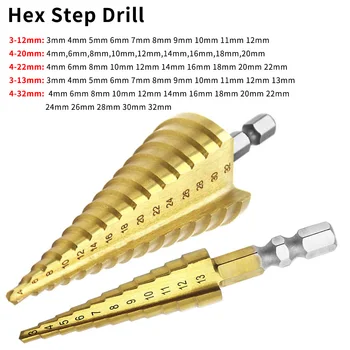 Universal Hex Shank Step Drill Bit Set Drill Bit Titanium Cobalt Metal Drilling Bit Tool 3-12mm/13mm 4-20mm/22mm/32mm
Universal Hex Shank Step Drill Bit Set Drill Bit Titanium Cobalt Metal Drilling Bit Tool 3-12mm/13mm 4-20mm/22mm/32mm