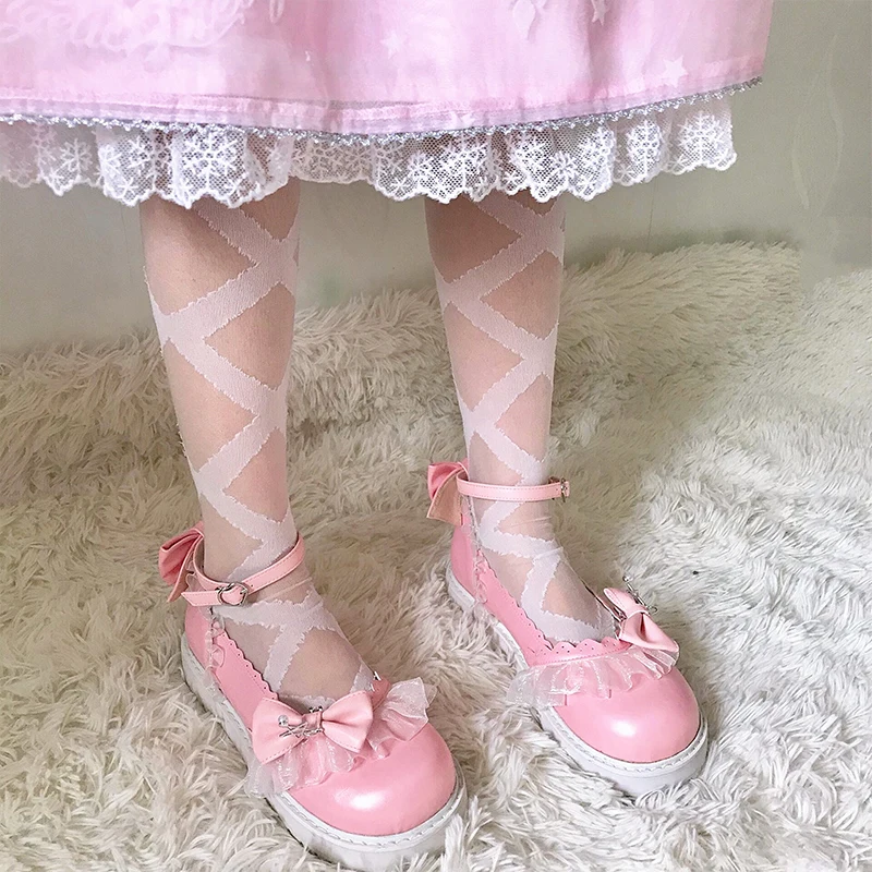 

Japanese college style sweet lolita shoes lace bowknot princess kawaii shoes round head thick bottom women shoes loli cosplay