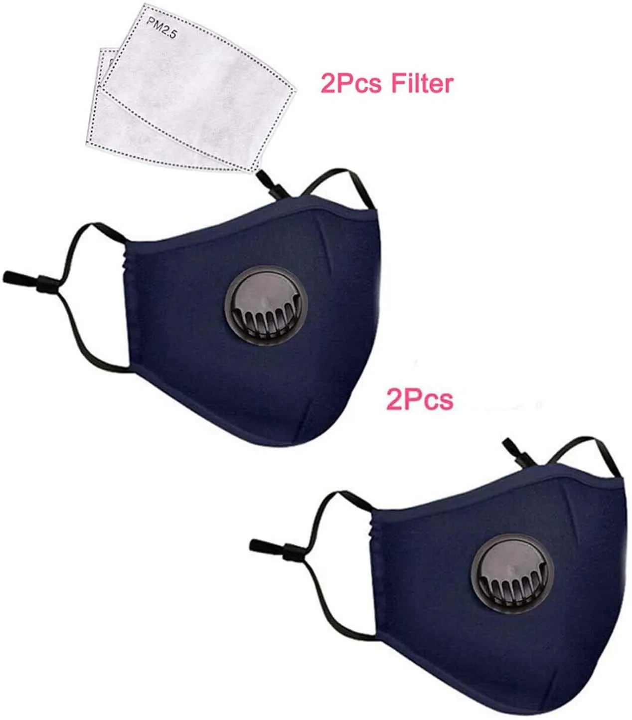 2pcs Unisex Cotton Face Mask Respirator Washable Reusable Mouth Masks + 2Pcs Activated Carbon Filter PM2.5 mask for Men Women#15 |
