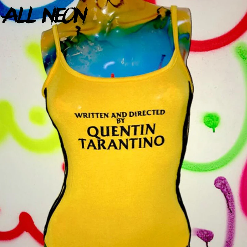 ALLNeon Vintage Spaghetti Strap Letter Print Bodysuits Skinny Striped Backless Rompers Fashion Cotton E-girl Yellow Body Mujer 
ALLNeon Vintage Spaghetti Strap Letter Print Bodysuits Skinny Striped Backless Rompers Fashion Cotton E-girl Yellow Body Mujer