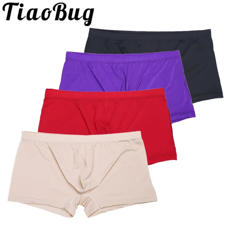 

TiaoBug Ice Silk Men Underwear Sexy Underpants Pure Color Breathable Boxer Shorts Underwear Man Slip Gay Lingerie Panties