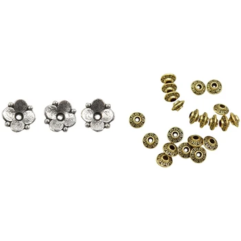 100Pcs Tone Pattern Spacer Beads 6X4Mm Gold Color & 100Pcs Bead End Caps Findings Four Flower Silver Color 10Mmx10Mm 
100Pcs Tone Pattern Spacer Beads 6X4Mm Gold Color & 100Pcs Bead End Caps Findings Four Flower Silver Color 10Mmx10Mm