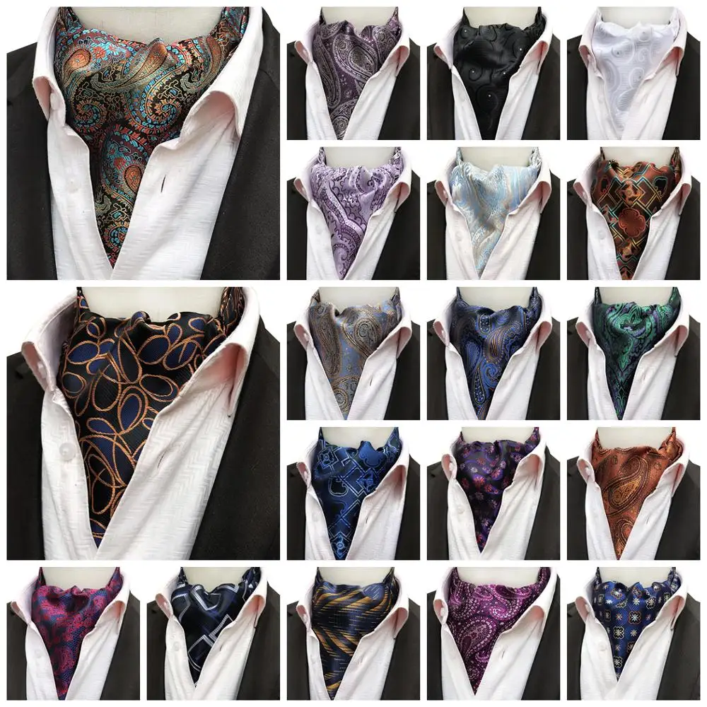 

Cravat Ascot Tie For Men Paisley White Wedding Neckties Red Blue Black Jacquard Woven Party Business Men's Scarves