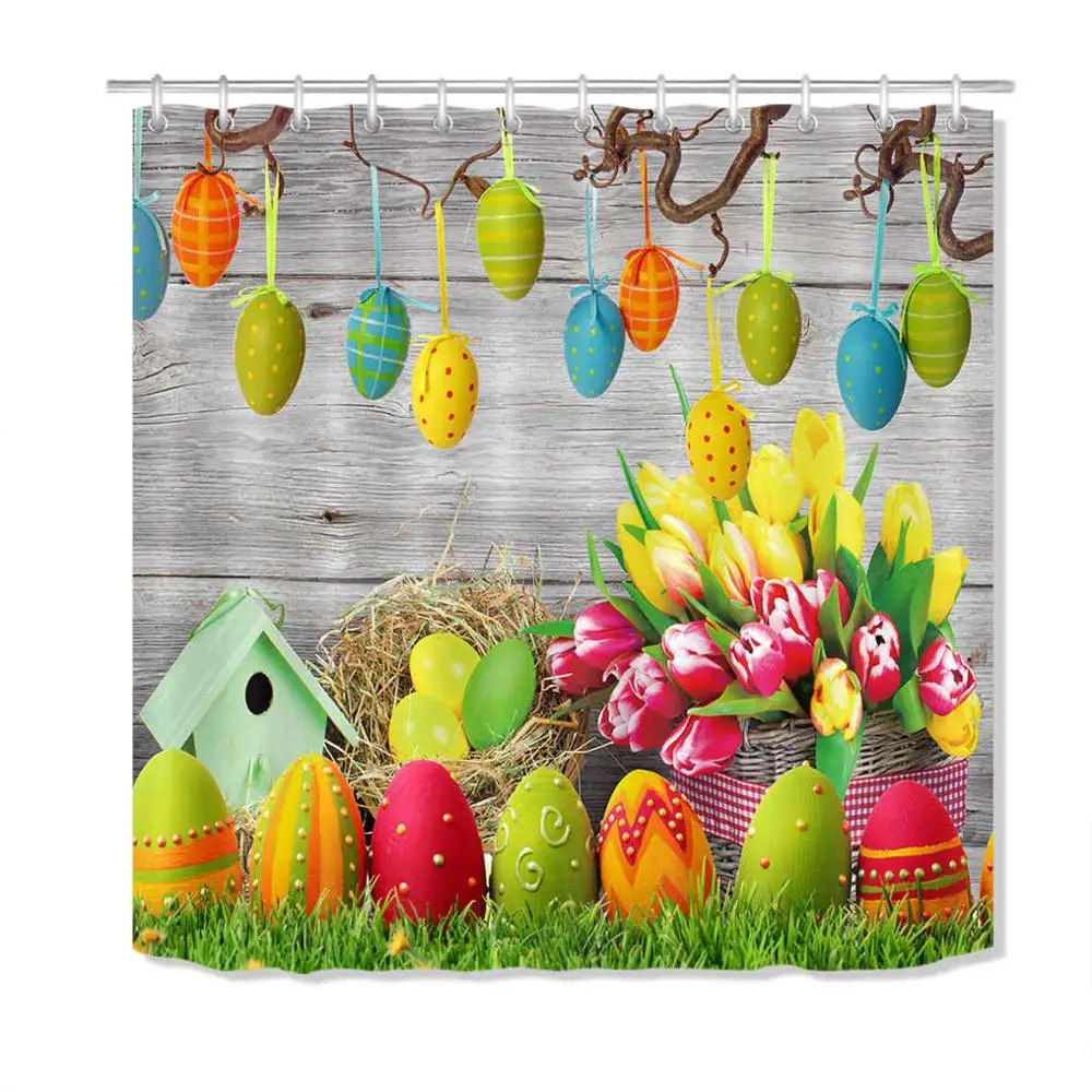 

Easter Bunny Eggs Polyester Shower Curtain Fabric Waterproof Bathroom Extra Long Bath Curtains for drop ship Bathtub Home Decor