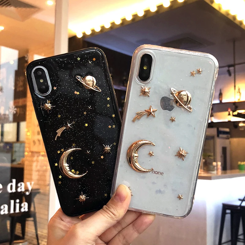 Блестящие мягкие тонкие чехлы с космосом и планетой для iPhone 7 8 6 6s Plus 7Plus