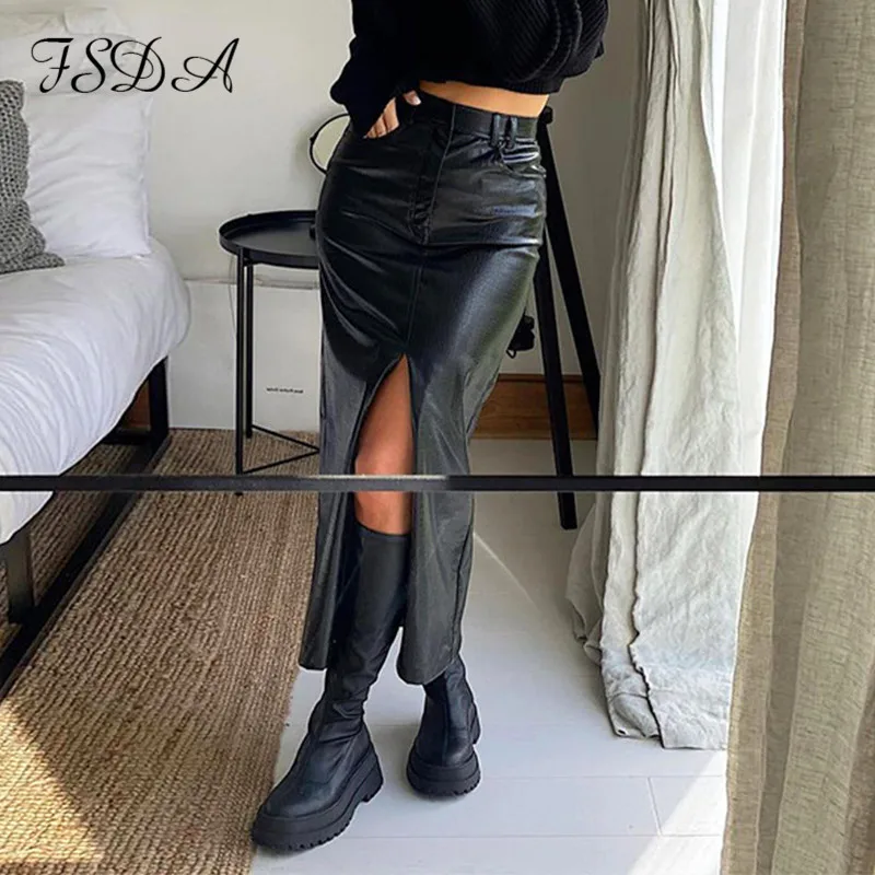 Женская юбка-карандаш с карманами FSDA черная облегающая юбка средней длины из