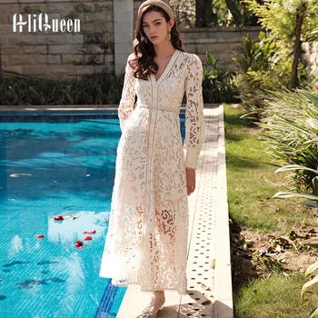 Spring Women Runway Maxi Dress Elegant Long Sleeve Lace Hollow Out Single Breasted Sashes V Neck Party Sexy Dresses Vestidos
Spring Women Runway Maxi Dress Elegant Long Sleeve Lace Hollow Out Single Breasted Sashes V Neck Party Sexy Dresses Vestidos