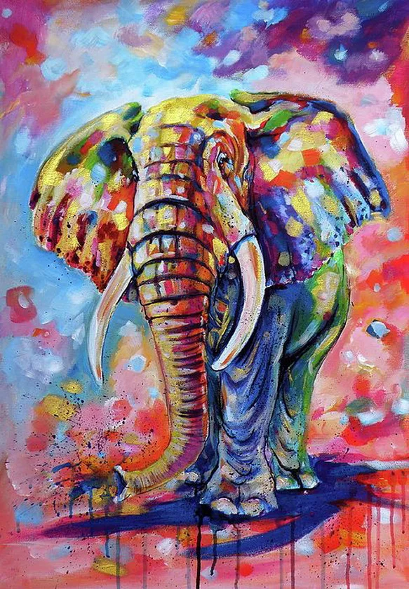 JMINE Div 5D Colorful Elephant Full Diamond Painting cross stitch kits art High Quality Animal 3D paint by diamonds | Дом и сад