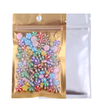 

Eco Kitchen Packaging Bags Heat Sealing Tear Notch Flat Pouches Reusable Clear Front Metallic Mylar Ziplock Bags With Hang Hole