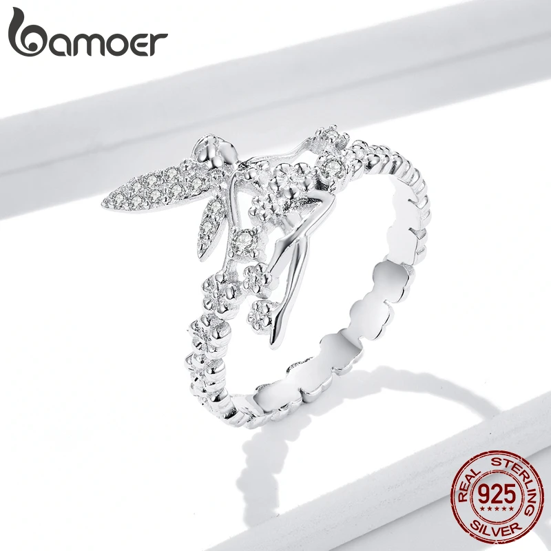 Фото Женское кольцо с цветком из серебра 925 пробы bamoer GAR104 обручальное в виде эльфа
