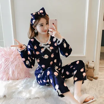 Flannel Cute Sleepwear 3PCS With Headband Autumn Home Suit Comfortable Pyjama Pajamas For Women Pijama Mujer пижама женская
Flannel Cute Sleepwear 3PCS With Headband Autumn Home Suit Comfortable Pyjama Pajamas For Women Pijama Mujer пижама женская