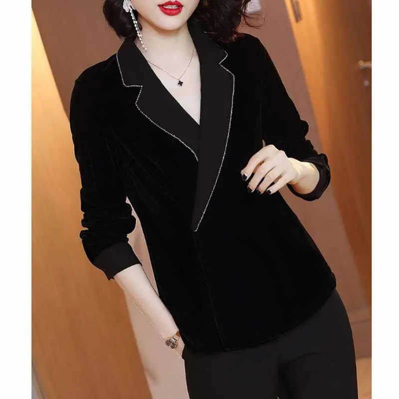 Suit Jacket Women's 2019 Autumn New Style Western Style Gold Velvet Waist Hugging Short Online Celebrity Small Suit Sense of Des 
Suit Jacket Women's 2019 Autumn New Style Western Style Gold Velvet Waist Hugging Short Online Celebrity Small Suit Sense of Des