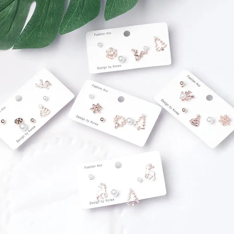 6 Pair/Set Women Christmas Gift Jewelry Elegant Zircon Snowflake Earrings Reindeer Stud Earring Ear Accessories | Украшения и