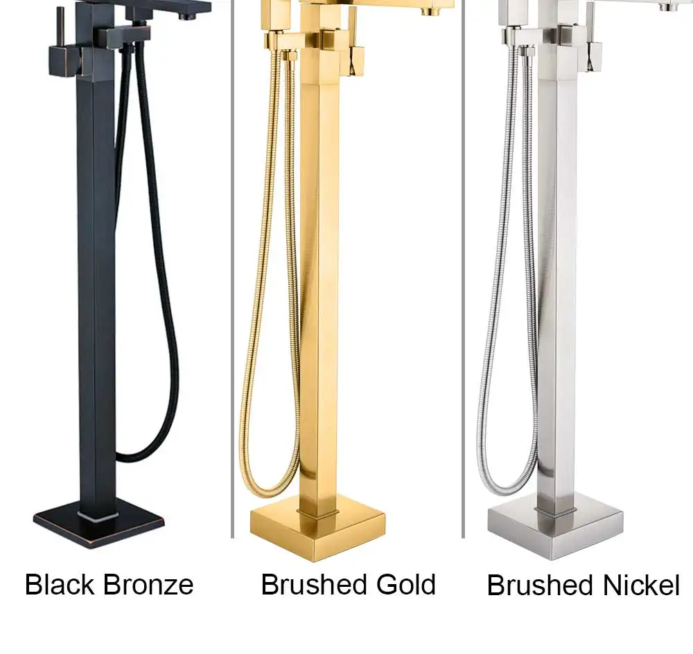 Description Picture 5 of itemPOIQIHY Brushed Nickel Bathtub Faucet Mixer Floor Stand Mixer Tap Brass Long Spout Clawfoot Free Standing Bath Mixer Shower Tap