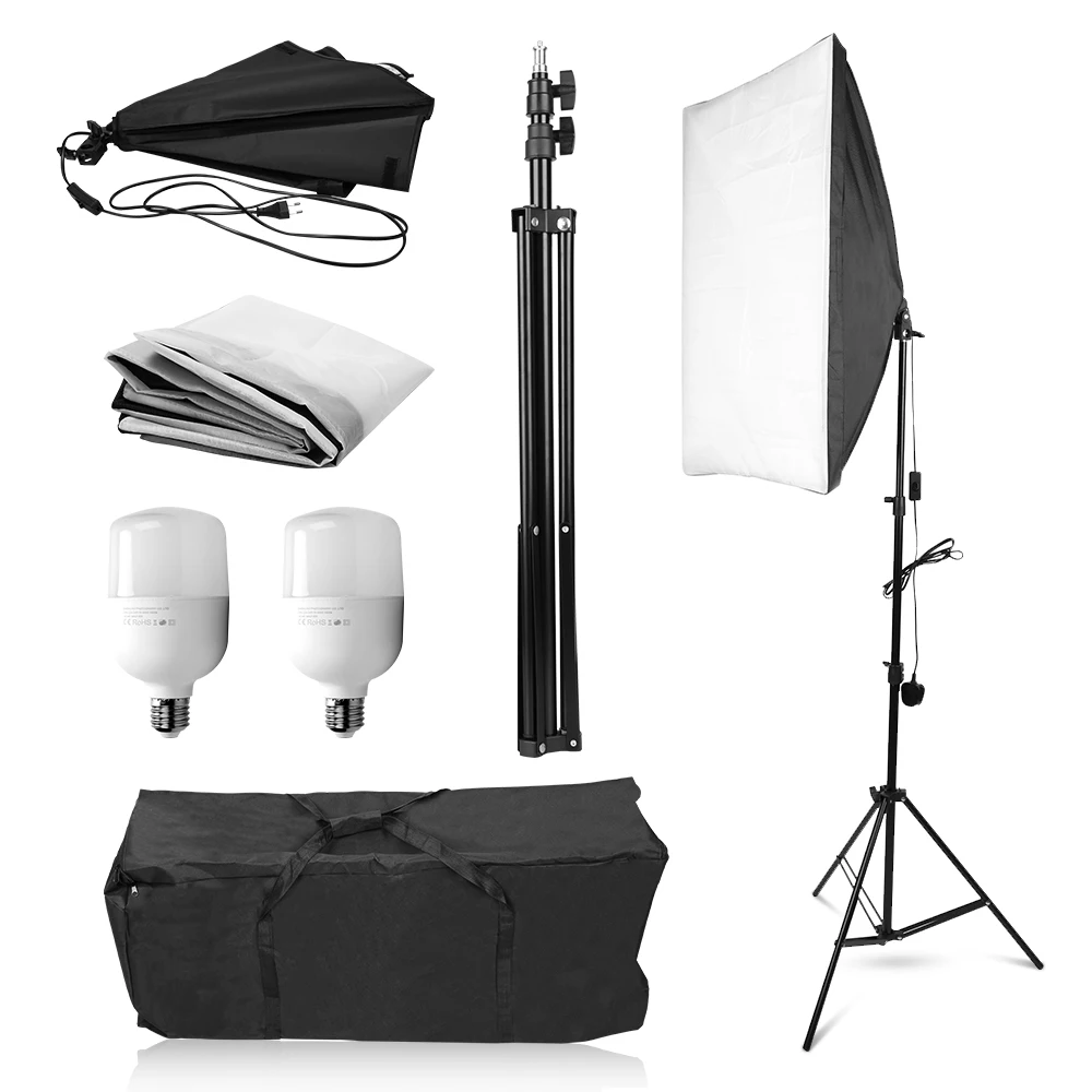 50x70CM Professional Continuous Light System Soft box Kit 25W Light Bulb with 2PCS Tripod Light Stand For Photo Studio Equipment
50x70CM Professional Continuous Light System Soft box Kit 25W Light Bulb with 2PCS Tripod Light Stand For Photo Studio Equipment