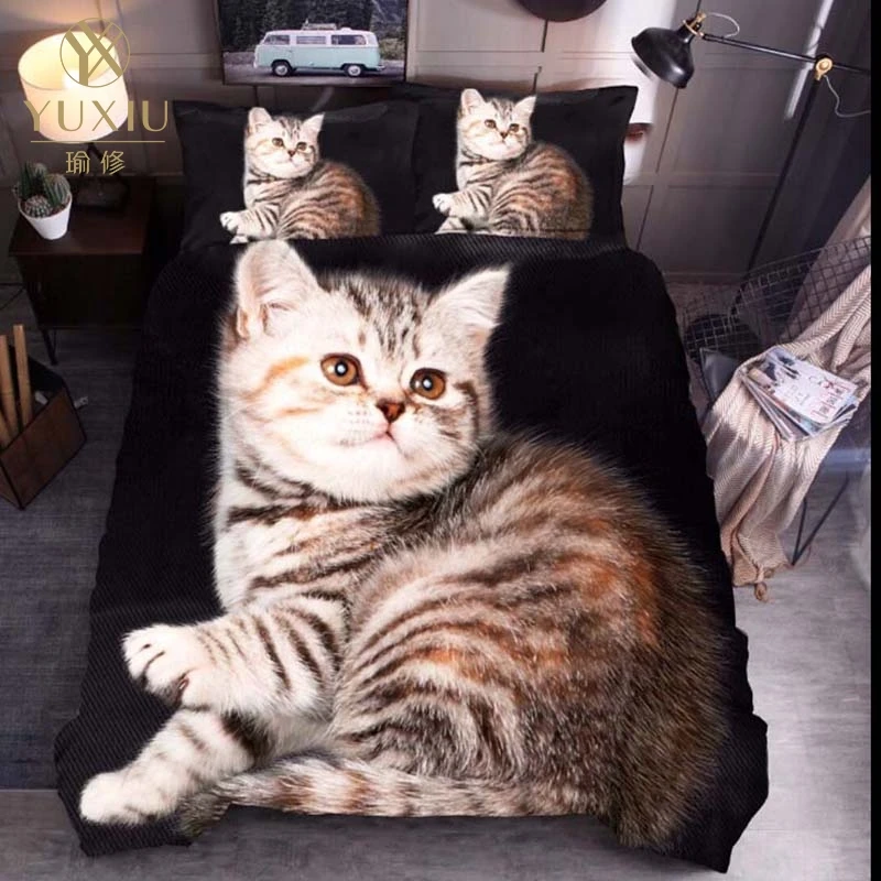 

YuXiu Classic 3D Duvet Cover Sets Bed Linen Black Lovely Cat Animal Linens Quilt Covers Bedding Set 3Pcs Full Queen King Single