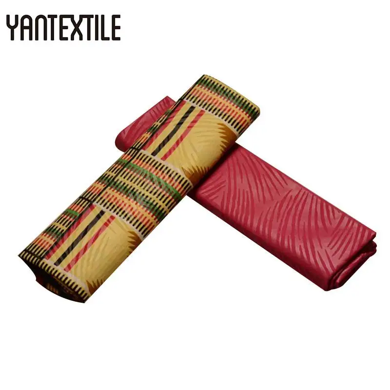 

YANTEXTILE Ankara Fabric African Real Wax Print Embossing Ghana Kente Fabric 2+2 Yards Tissu Plain Dyeing African Ankara Fabrics