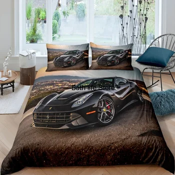 Black Racing Car Printed Duvet Cover With Pillowcase Bedding Set Double Twin Full Queen King Size Bed Set For Bedroom Decor