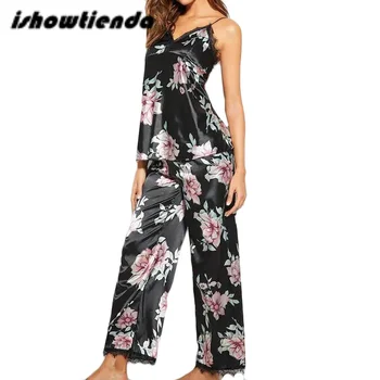 Pajamas For Women Overall Print 2pcs Silk Pajamas Set Satin Pyjamas With Trousers Sexy Lace Pajamas Sleepwear Home Clothes#k30 
Pajamas For Women Overall Print 2pcs Silk Pajamas Set Satin Pyjamas With Trousers Sexy Lace Pajamas Sleepwear Home Clothes#k30