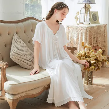 Nightgowns Women Sexy Nighwear Summer Vintage Night Gown Short Sleeve Sleepwear Palace Home Dress Long Cotton Sleeping Dress
Nightgowns Women Sexy Nighwear Summer Vintage Night Gown Short Sleeve Sleepwear Palace Home Dress Long Cotton Sleeping Dress