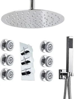 Thermostatic LED 16"round shower Faucet with 6 Body Sprays Bathroom Shower System with Hand Shower, Square Fixed Shower Head 
Thermostatic LED 16"round shower Faucet with 6 Body Sprays Bathroom Shower System with Hand Shower, Square Fixed Shower Head