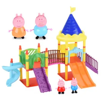 Peppa Pig Family Pack Anime Toys Slide Amusement Park Full Roles Doll Action Figure Model Pelucia Children Birthday Gifts