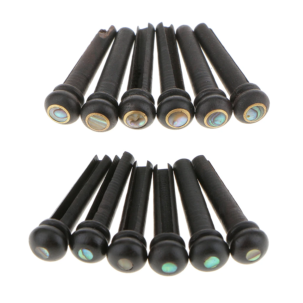 12 Ebony Wood Abalone Shell Bridge Pins Acoustic Guitar String Pegs Pin Set 12 Ebony Wood Abalone Shell Bridge Pins Acoustic Guitar String Pegs Pin Set