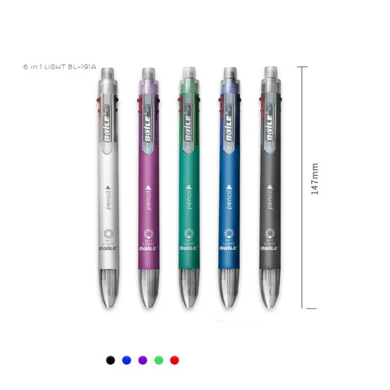 6-In-1 Multi-Color Ballpoint Pen, Including 5-Color Ballpoint Pen 1 Automatic Pencil Top Eraser For Marking Office Stationery
6-In-1 Multi-Color Ballpoint Pen, Including 5-Color Ballpoint Pen 1 Automatic Pencil Top Eraser For Marking Office Stationery
