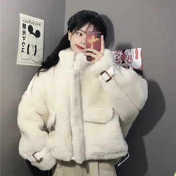 Women Furry Jacket Winter Korean Short Fur Cute Velvet Oversize Coat Loose Furry Pink Winter Coats Girls White Warm Short Jacket 
Women Furry Jacket Winter Korean Short Fur Cute Velvet Oversize Coat Loose Furry Pink Winter Coats Girls White Warm Short Jacket