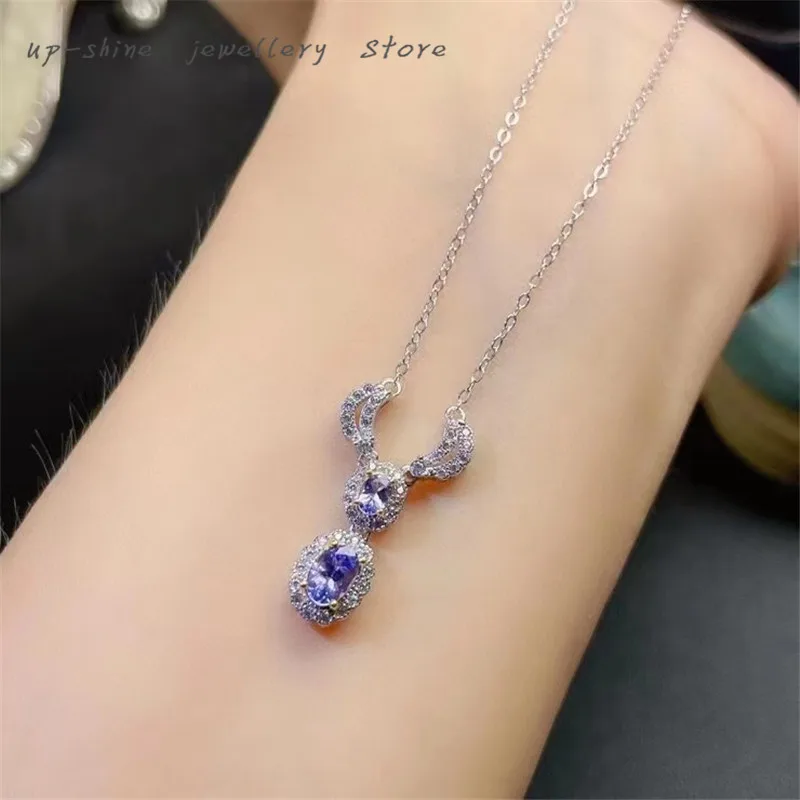 

New women's 925 silver inlaid natural tanzanite clavicle necklace, luxurious, shiny and elegant, a gift for girlfriend