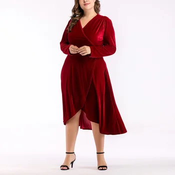 Sexy Deep V-neck Velvet Wrap Dress Women Autumn Winter Lantern Long Sleeve Female High Waist Tie Plus Size Midi Dress 
Sexy Deep V-neck Velvet Wrap Dress Women Autumn Winter Lantern Long Sleeve Female High Waist Tie Plus Size Midi Dress