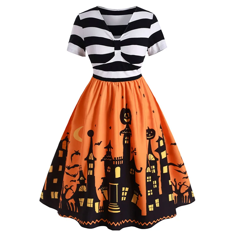 ROSEGAL Plus Size Striped Halloween Flare Dress Women A-Line V-Neck Short Sleeves Dress Patchwork High Waist Holiday Dress
ROSEGAL Plus Size Striped Halloween Flare Dress Women A-Line V-Neck Short Sleeves Dress Patchwork High Waist Holiday Dress
