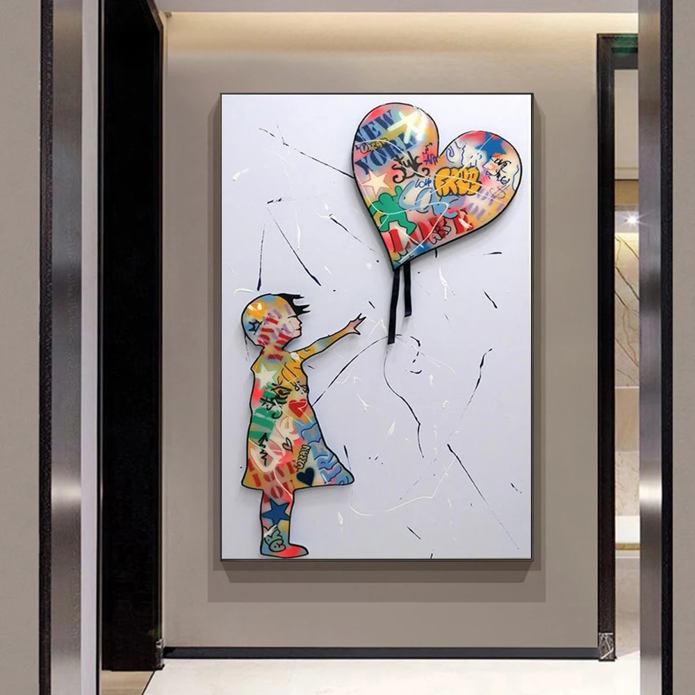 Bansky Graffiti Art Girl Chasing Balloons Canvas Painting Print Abstract Posters Prints Wall Art Pictures for Living Room Decor
Bansky Graffiti Art Girl Chasing Balloons Canvas Painting Print Abstract Posters Prints Wall Art Pictures for Living Room Decor