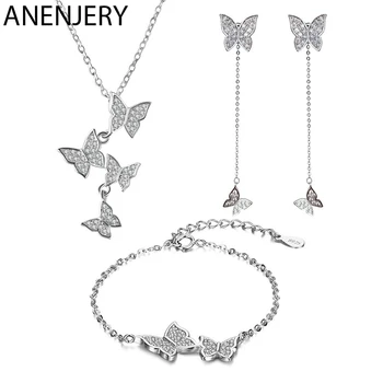 ANENJERY Exquisite S925 Stamp Silver Color Micro Zircon Butterfly Tassel Necklace+Earring+Bracelet For Women Jewelry Sets
ANENJERY Exquisite S925 Stamp Silver Color Micro Zircon Butterfly Tassel Necklace+Earring+Bracelet For Women Jewelry Sets